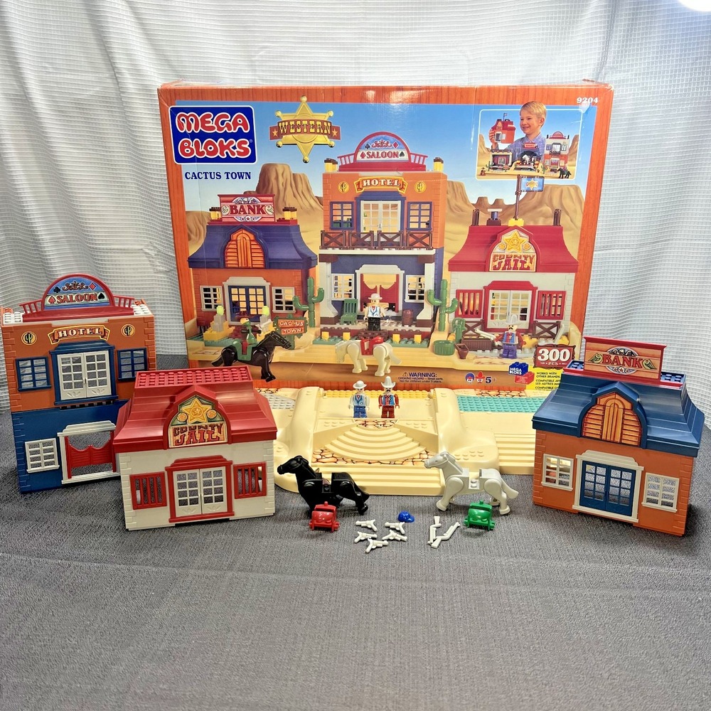 Vtg 1996 Mega Bloks Cactus Town #9204 Western Village Toy Cowboys & Horses READ